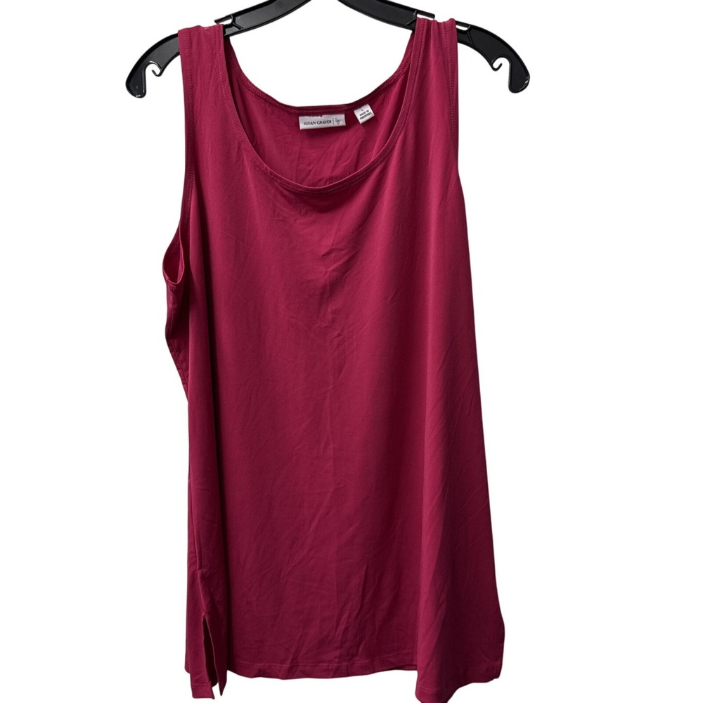 EUC Susan Graver Hot Pink Liquid Knit Fit and Flare Top Sleeveless Size Large